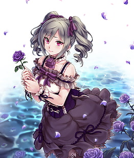 white  background, dress, Kanzaki Ranko, purple flower, HD wallpaper HD wallpaper